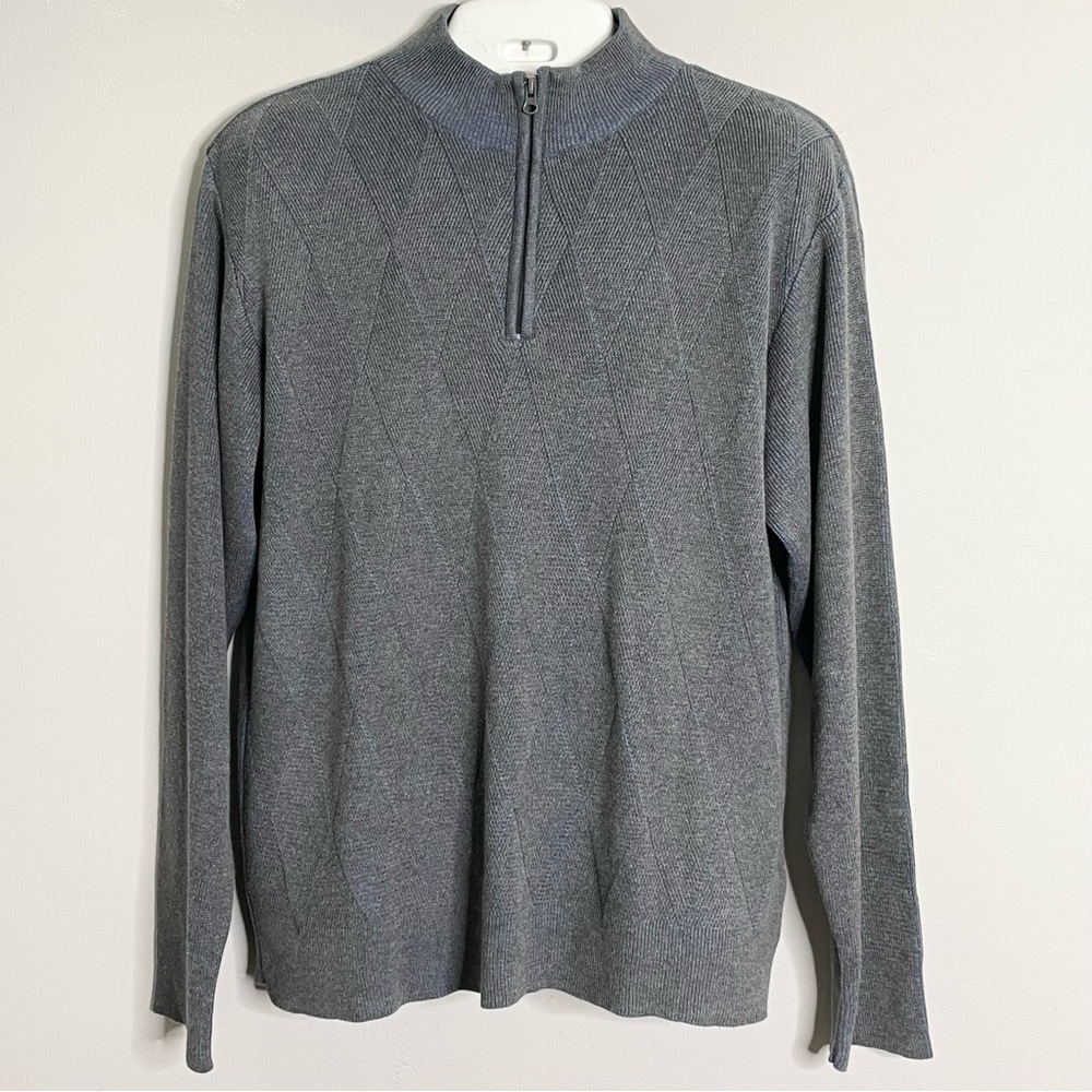 ADOLFO Ribbed Long Sleeve 1/4 Zip Mock Neck Sweater